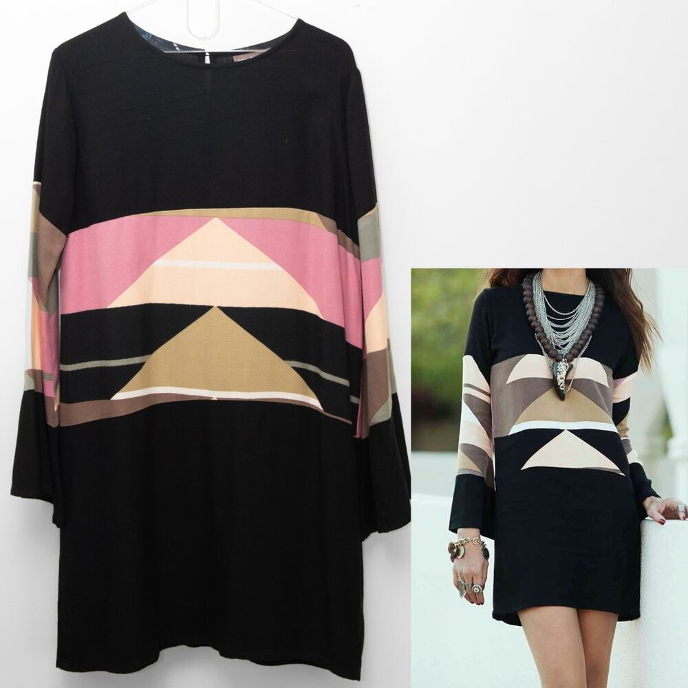 Bel Kazan Sahara Dress Mini Baraka Collection Geometric Multicolor Black Medium